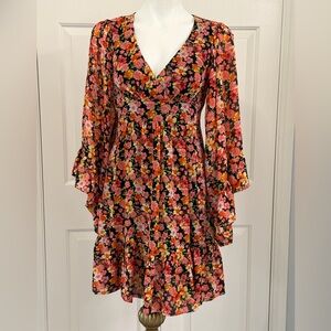 Stella Parker Size 6 Ruffled Floral Pink & Orange Dress